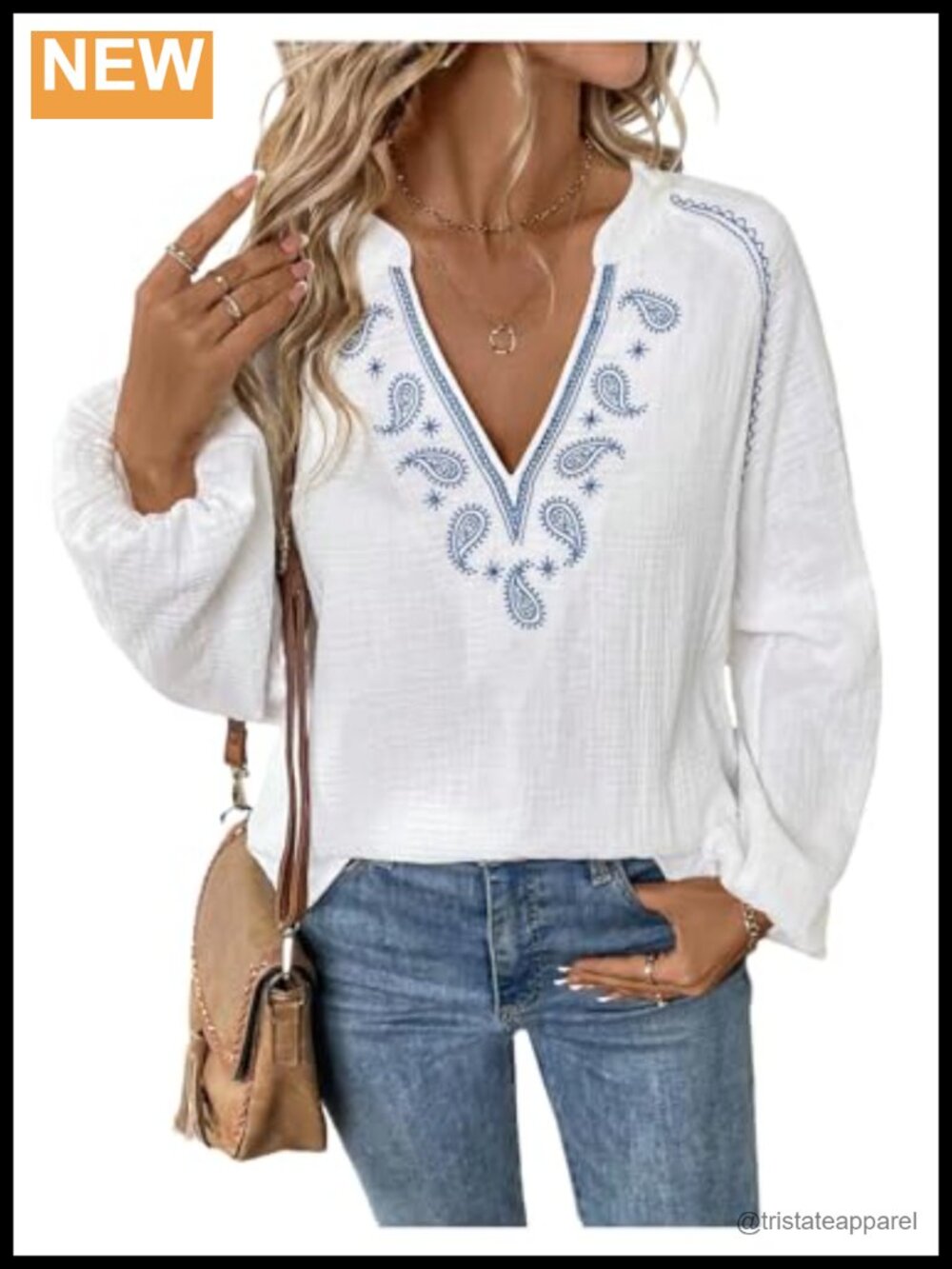Women's Boho Peasant Blouse V-Neck Bishop Sleeve Linen Top